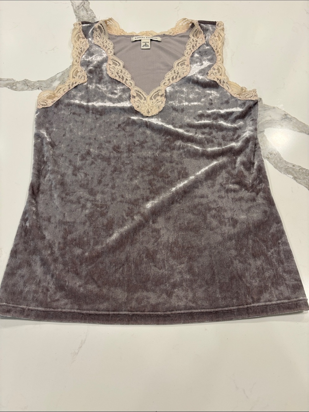 Banana Republic Silver Gray Velvet Lace-Trim Chemise Tank